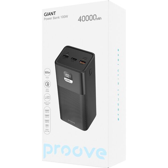 Mocny Powerbank Podróżny 40000mah 100w 3x Usb Usb-a 1x Usb-c Type-c Proove / Giant
