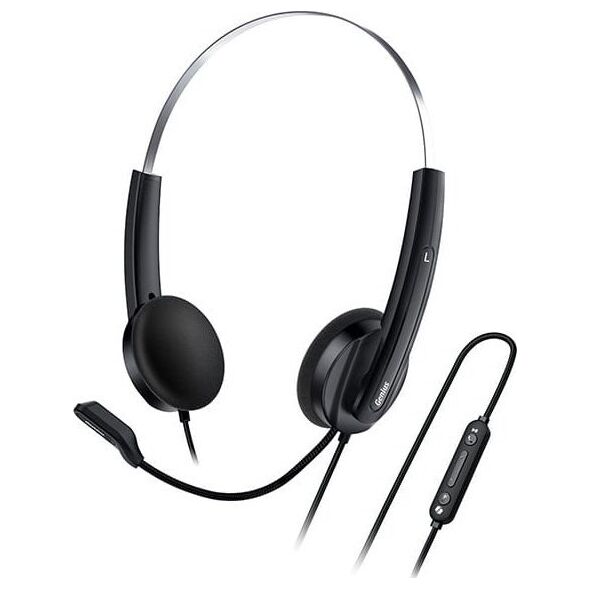Genius HS-220U AI, słuchawki z mikrofonem, przewodowaczarna, 2.0, zamykane, USB - C