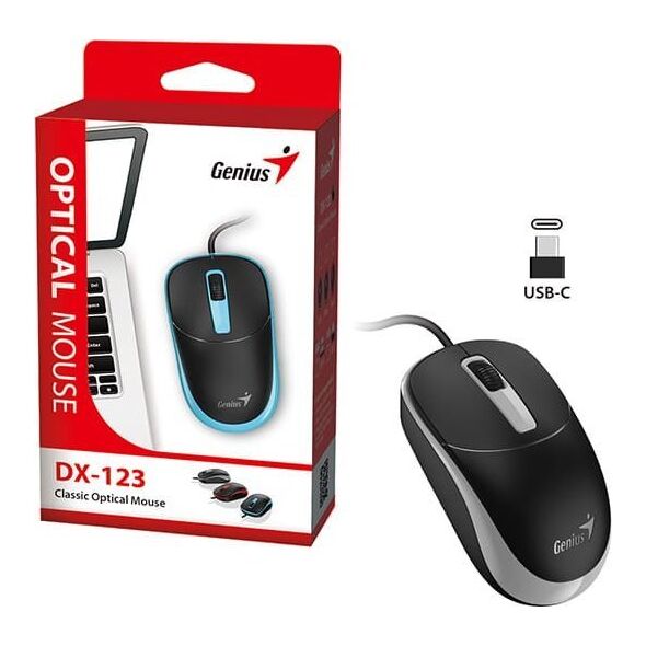 Mysz przewodowa, Genius DX-123, czarno-szara, optyczna, 1200DPI, USB-C