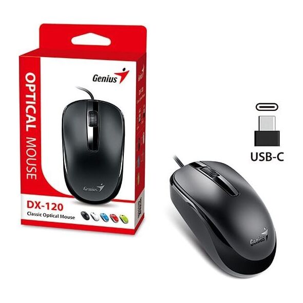 Mysz przewodowa, Genius DX-120, czarna, optyczna, 1200DPI, USB-C
