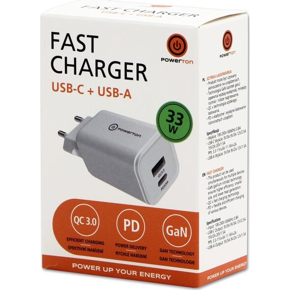 Powerton Zasilacz / sieciowy adapter 33W, 2-portowy, USB-C, USB-A