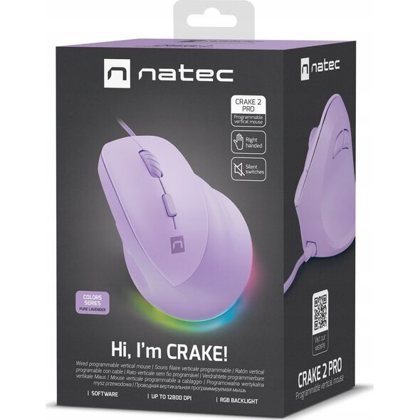 ΚΑΘΕΤΟ ΠΟΝΤΙΚΙ Natec CRAKE 2 PRO 12800DPI PURE LAVENDER ΠΡΟΓΡΑΜΜΑΤΙΖΟΜΕΝΟ ΟΠΤΙΚΟ