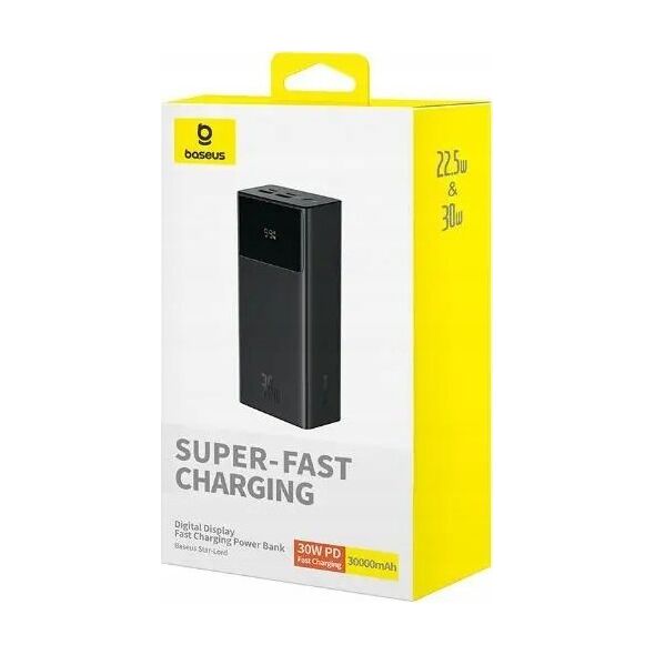 Powerbank Baseus OS-Baseus Star-Lord Ψηφιακή Οθόνη Γρήγορης Φόρτισης Power Bank 30000mAh 30W Cluster Μαύρο (Με Απλό Σειρά Καλώδιο Φόρτισης USB σε Type-C 3A 0.3m Μαύρο)