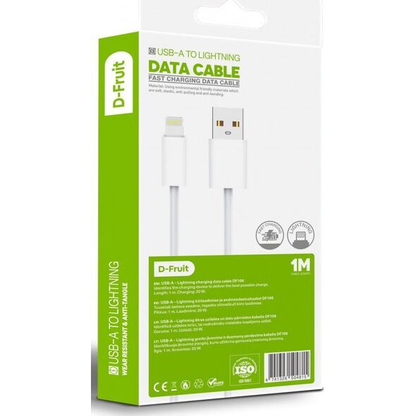 Καλώδιο D-Fruit USB-A - Lightning 1m, λευκό (DF106)