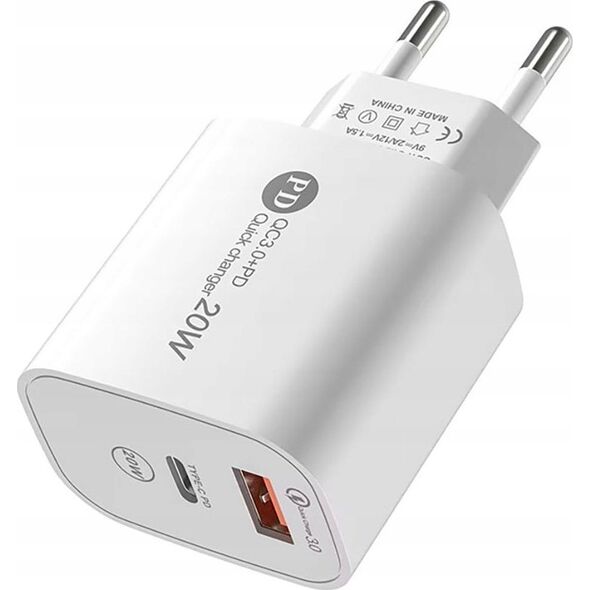 Φορτιστής τοίχου A6MaxL 20W USB-A USB-C με καλώδιο USB-C - USB-C 1m - λευκός