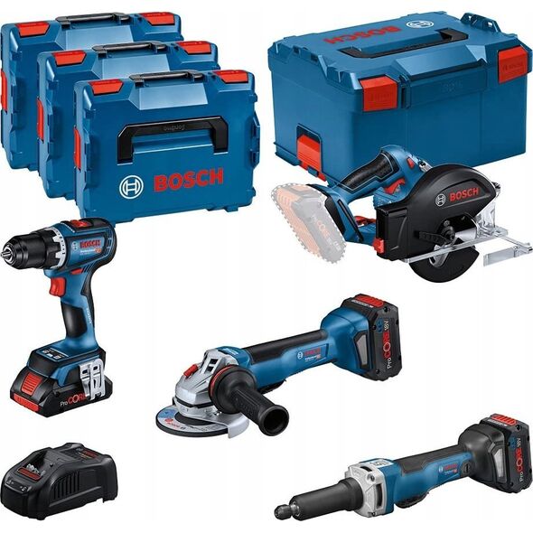 BOSCH.ΣΕΤ ΚΟΜΠΟ 18V (GSR 18V-90C +GWS 18V-15 PSC +GKM 18V-50 +GGS 18V-23 PLC) 1xPC4.0Ah 2xPC5.5Ah ...
