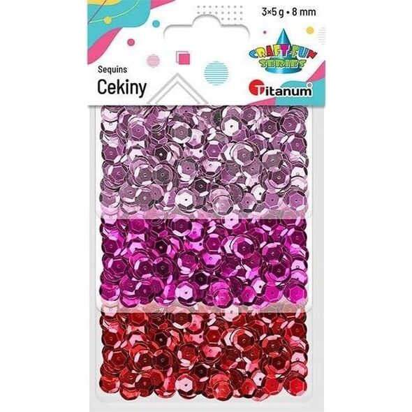 Cekiny okrągłe 8mm zestaw metaliczny 3 kolory x5g EDUKAMP