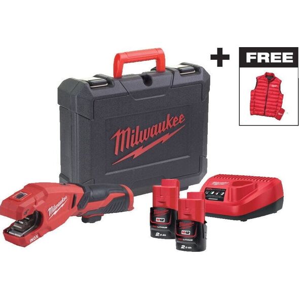 MILWAUKEE.PIPE CUTTER M12PCSSMC-202C + LAMP M18ALIS-0 AND SLEEVELESS
