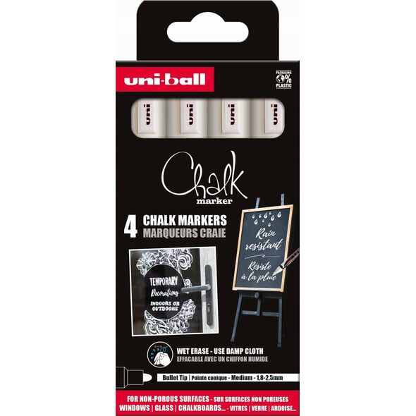 Uni Chalk marker sæt 4 stk PWE5 (4xwhite)
