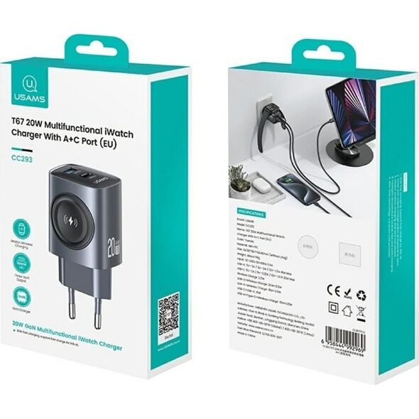 Φορτιστής τοίχου USAMS CC293 T67 20W iWatch 1xUSB-C 1xUSB-A tarnish