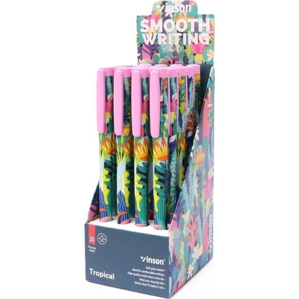 Długopis z zatyczką Fashion Tropical nieb. (20szt) EDUKAMP