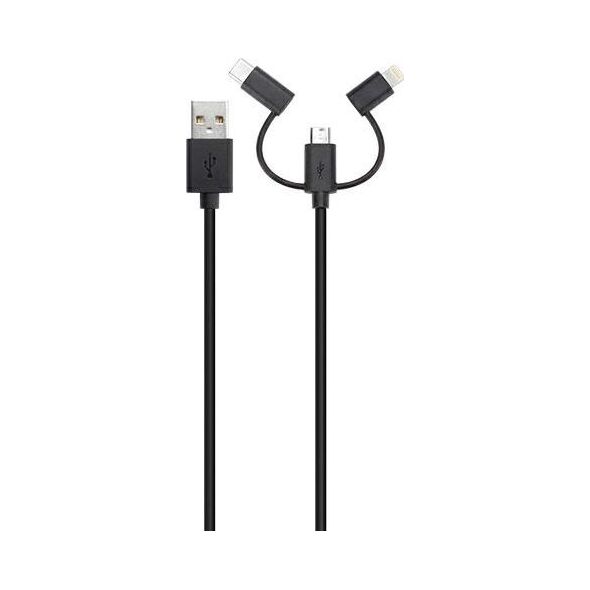 Kabel USB Xqisit USB-A - USB-C + microUSB + Lightning 1 m Czarny