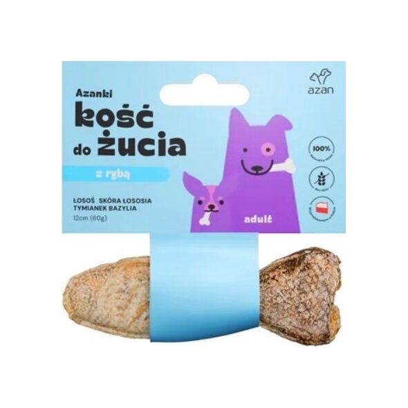 AZAN AZAN - Kość do żucia Adult z łososiem w skórze łososia z tymiankiem i bazylią 12cm