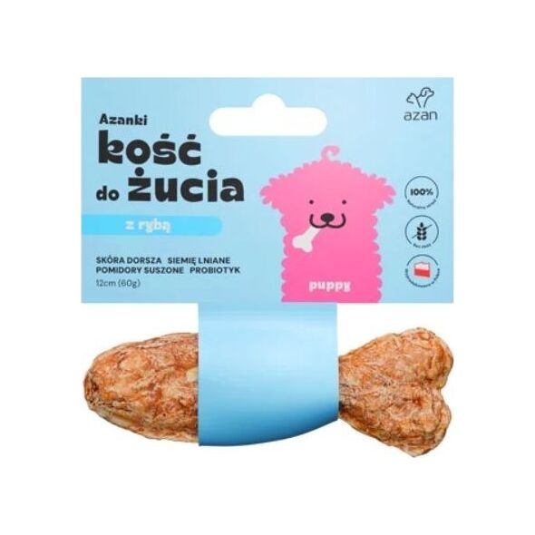 AZAN AZAN - Kość do żucia Puppy ze skórą dorsza, siemieniem lnianym, pomidorami suszonymi i probiotykiem 12cm