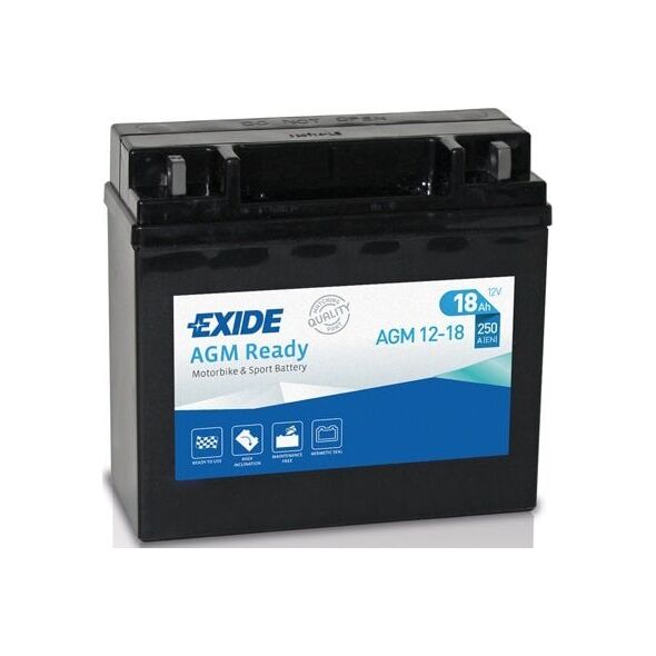Μπαταρία AGM EXIDE 12V 18Ah 250A P+ Χωρίς συντήρηση 181x77x167mm Έτοιμη AGM12-18 κατάλληλη για: BOMBARDIER OUTL. OUTLAND. BUELL S1 S...