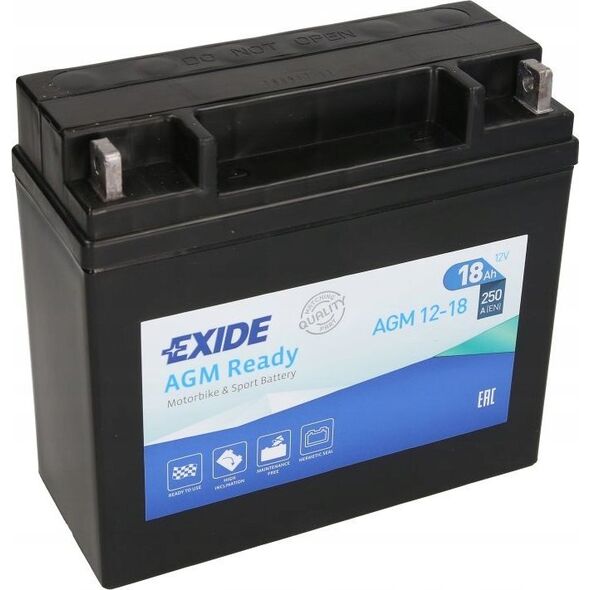 Μπαταρία AGM EXIDE 12V 18Ah 250A P+ Χωρίς συντήρηση 181x77x167mm Έτοιμη AGM12-18 κατάλληλη για: BOMBARDIER OUTL. OUTLAND. BUELL S1 S...