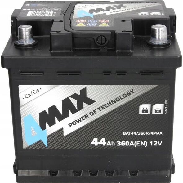 Συσσωρευτής 4MAX 12V 44Ah/360A (P+ τυπικός πόλος) 210x175x190 B13 - βάση ύψους 10.5 mm (εκκίνησης)