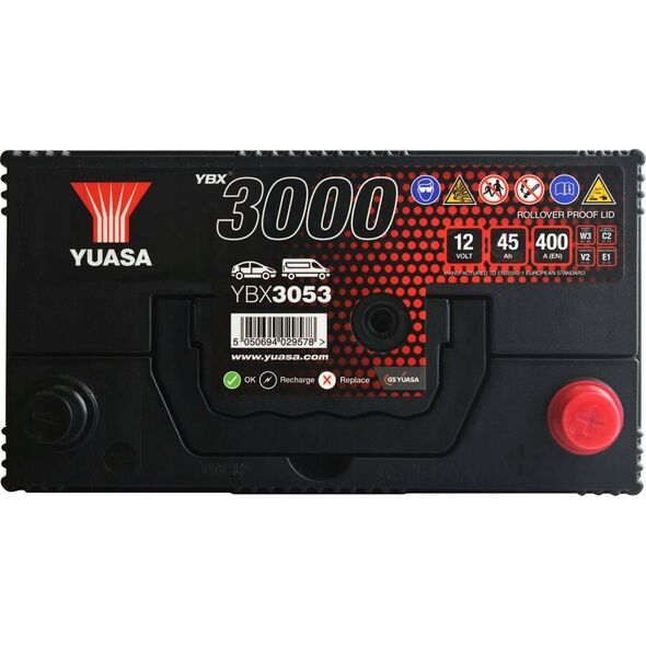 Μπαταρία YUASA 12V 45Ah/400A YBX3000 SMF (P+ λεπτός πόλος (ιαπωνικά οχήματα) + τυπικός πόλος) 238x129x225 B00 (εκκίνησης)