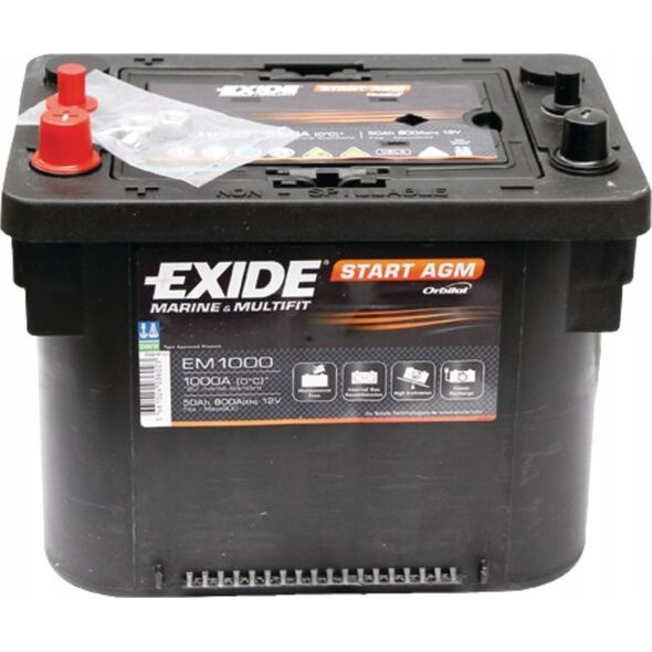Επαναφορτιζόμενη Μπαταρία EXIDE 12V 50Ah/800A MARINE/RV START AGM (L+ τυπικός πόλος + με σπείρωμα) 260x173x206 B7 (agm)