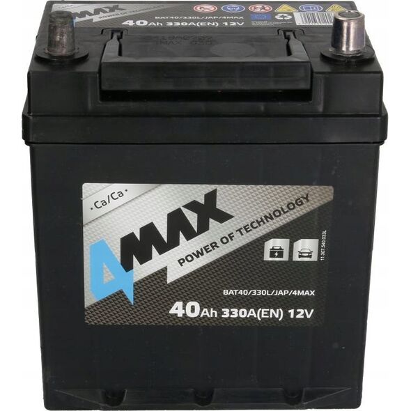 Μπαταρία 4MAX 12V 40Ah/330A (L+ λεπτός πόλος (ιαπωνικά οχήματα) + τυπικός πόλος) 187x140x225 B01 - βάση ύψους 10,5 mm (εκκίνηση)