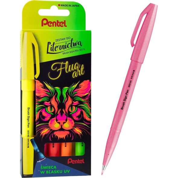 Zestaw do Liternictwa Brush Sign Pen Fluo Art UV 5 Kolorów Pentel