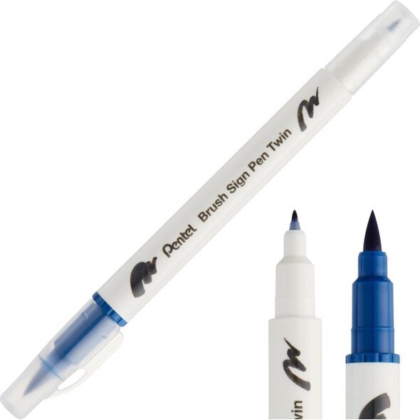 Pisak Brush Pentel Dwustronny Stalowo Niebieski SESW30C-T117