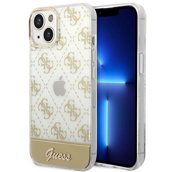 Guess GUHCP14SHG4MHG Apple iPhone 14 gold hardcase 4G Pattern Script