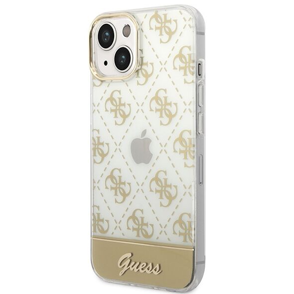 Guess GUHCP14SHG4MHG Apple iPhone 14 gold hardcase 4G Pattern Script