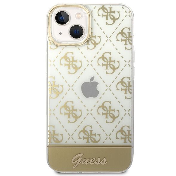 Guess GUHCP14SHG4MHG Apple iPhone 14 gold hardcase 4G Pattern Script