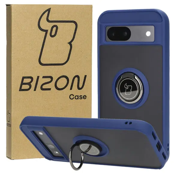 Bizon Case Hybrid Ring Google Pixel 8a smoky with a navy blue frame