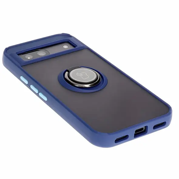 Bizon Case Hybrid Ring Google Pixel 8a smoky with a navy blue frame