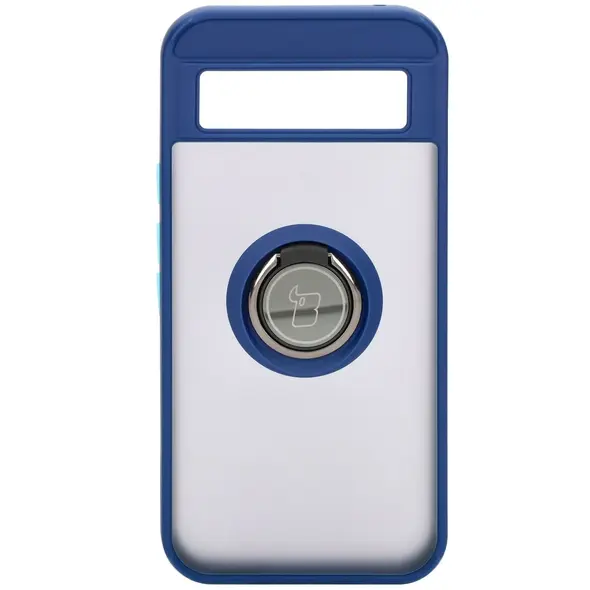 Bizon Case Hybrid Ring Google Pixel 8a smoky with a navy blue frame