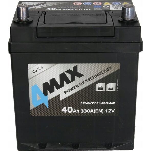 Μπαταρία 4MAX 12V 40Ah/330A (P+ λεπτός πόλος (ιαπωνικά οχήματα) + τυπικός πόλος) 187x140x225 B01 - βάση ύψους 10 5 mm (εκκίνησης)
