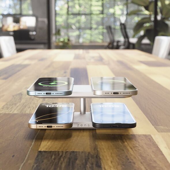 Φορτιστής ZENS Quattro Wireless Charger Pro 4 - ασύρματος φορτιστής Qi2 για τέσσερις συσκευές (4x15W) συμβατός με MagSafe (λευκό)