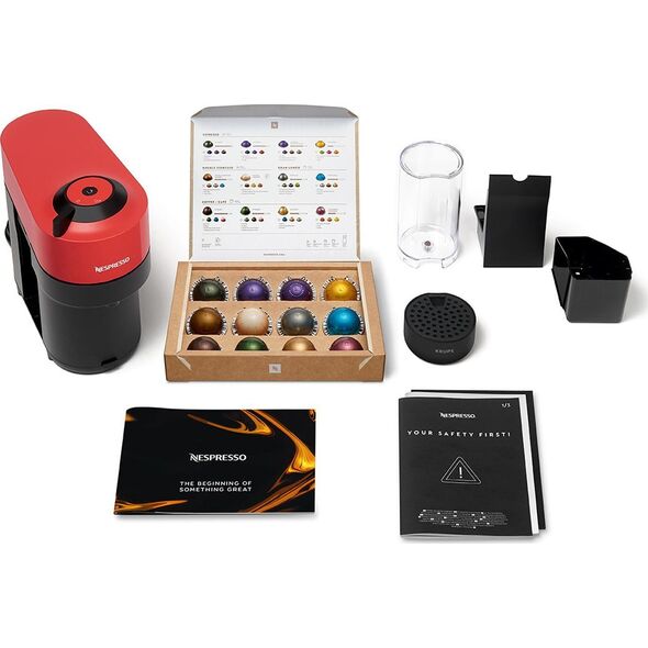 Ekspres na kapsułki Krups Krups Nespresso Vertuo Pop Spicy Red XN9205, capsule machine (black/dark red)