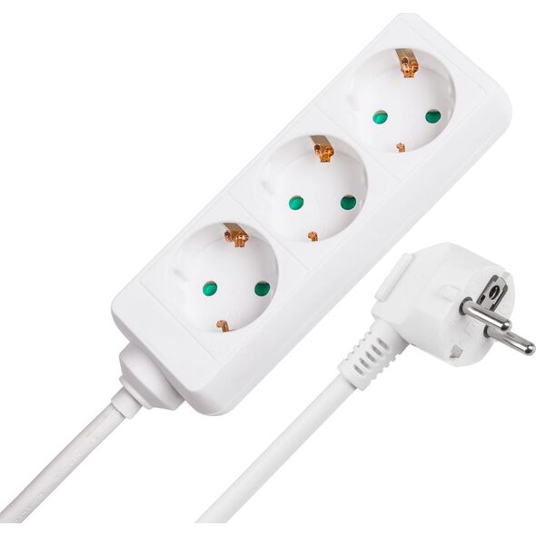 Listwa zasilająca Rebel Przedłużacz biały KEMOT 3 gniazda typu niemieckiego, kabel 3m (1,5mm)