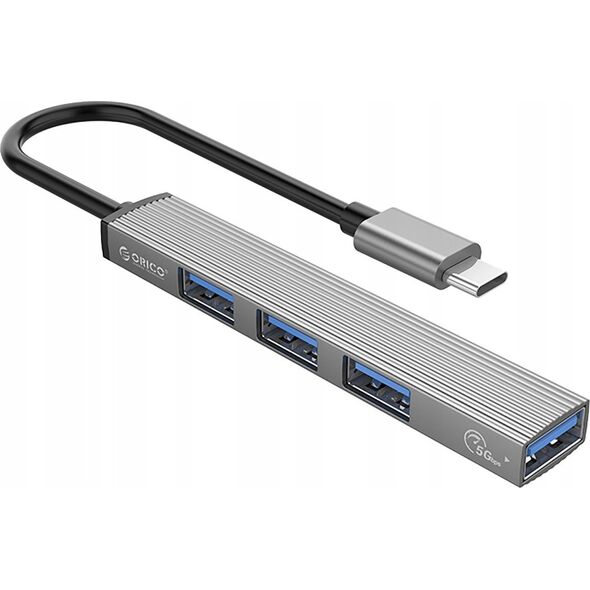 HUB 4 θυρών input: USB-C 3.0 / output: 1x USB-A 3.0 + 3x USB-A 2.0 καλώδιο 0,15M - γκρι