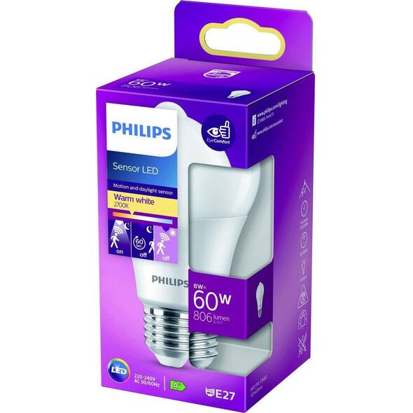 Philips Żarówka LED LED Sensor 60W A60 E27 WW FR ND 1SRT4 929002058731