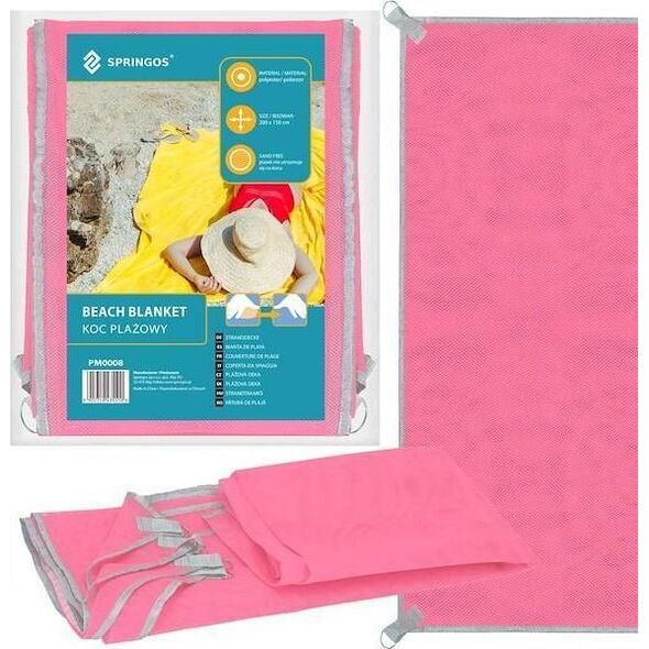 Springos Koc plażowy sand free 200x150 cm mata plażowa dwuwarstwowa różowa UNIWERSALNY