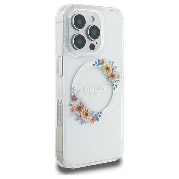 Guess Guess GUHMP16LHFWFCT iPhone 16 Pro 6.3" przeźroczysty/transprent hardcase IML Flowers Wreath MagSafe