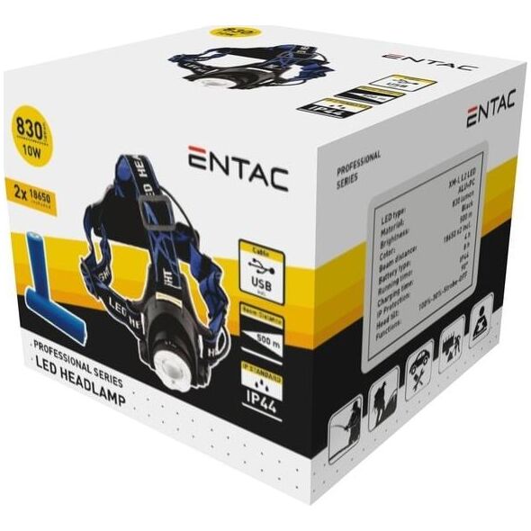 Latarka ENTAC Pakraunamas žibintas ant galvos ENTAC 10W USB 830lm