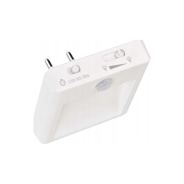 Lampka wtykowa do gniazdka Emos Emos P3319 lampka do gniazdka wtykowa kwadrat z czujnikiem ruchu 1x0,5W LED 3000K biała