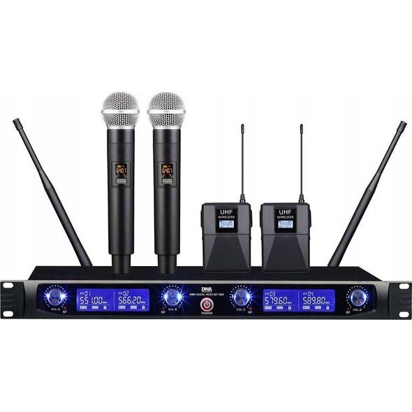 Mikrofon DNA DNA WM4 VOCAL HEAD SET MIX podwójny zestaw system nagłośnienia mikrofon bezprzewodowy 2x nadajnik doręczny 2x nadajnik nagłowny + bodypack