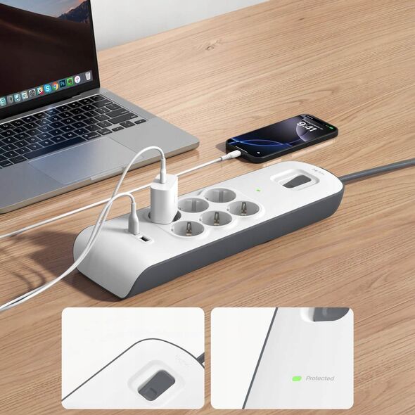 Belkin Πολύπριζο προστασίας από υπερτάσεις 650J, 6 υποδοχές Schuko, 2x USB-A, 2μ