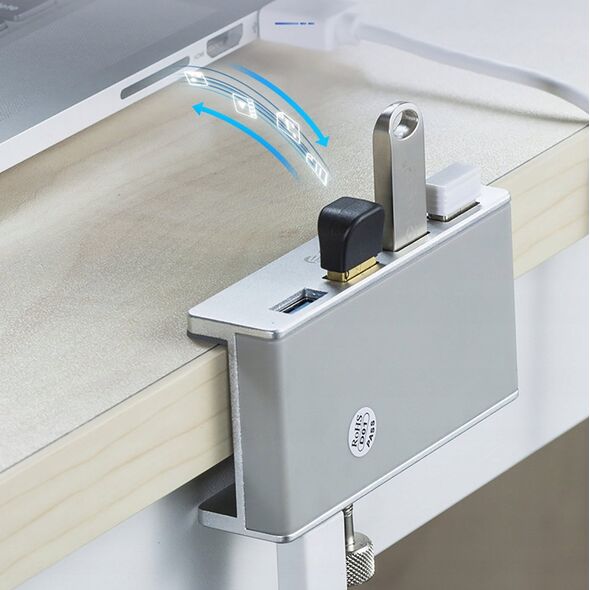 HUB 4 θυρών με σφιγκτήρα USB-A 3.0 - ασημί