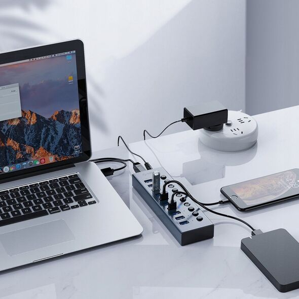 HUB 16-portowy z włącznikiem USB-A 3.0 - szary