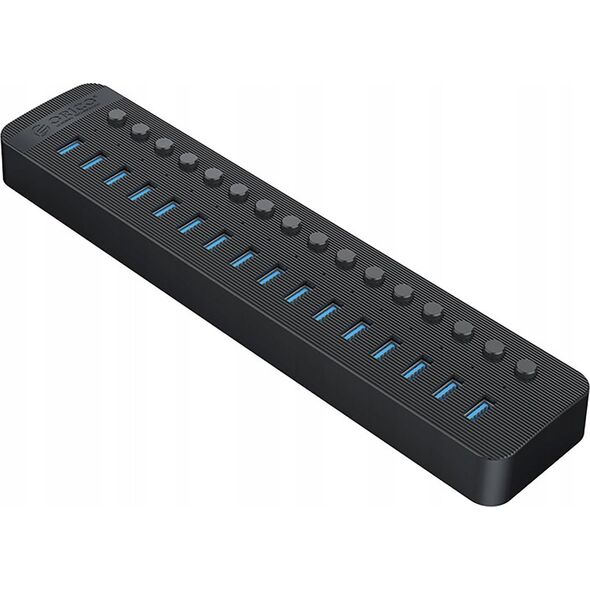 HUB 16-portowy z włącznikiem USB-A 3.0 - czarny