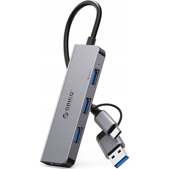 HUB 4-portowy input 2w1: USB-A/USB-C / output: 3x USB-A 2.0 + 1x USB-A 3.0 καλώδιο 0,17M - γκρι