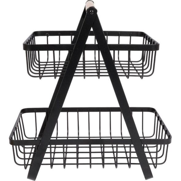 Vilde Koszyk na owoce i warzywa kosz metalowy 2-poziomowy czarny loft 27x17,5x29 cm
