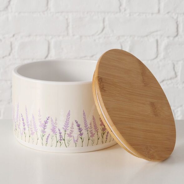 Κεραμικό δοχείο LAVANDER με μπαμπού καπάκι, Ø 16 cm